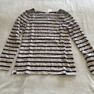 J. Crew Factory navy & cream striped top sequins